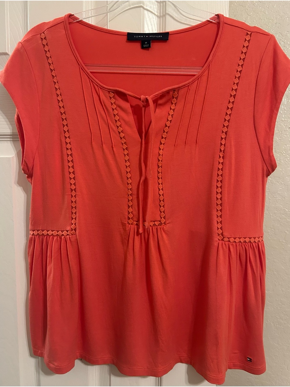 Tommy Hilfiger Coral Peasant Short Sleeve Top